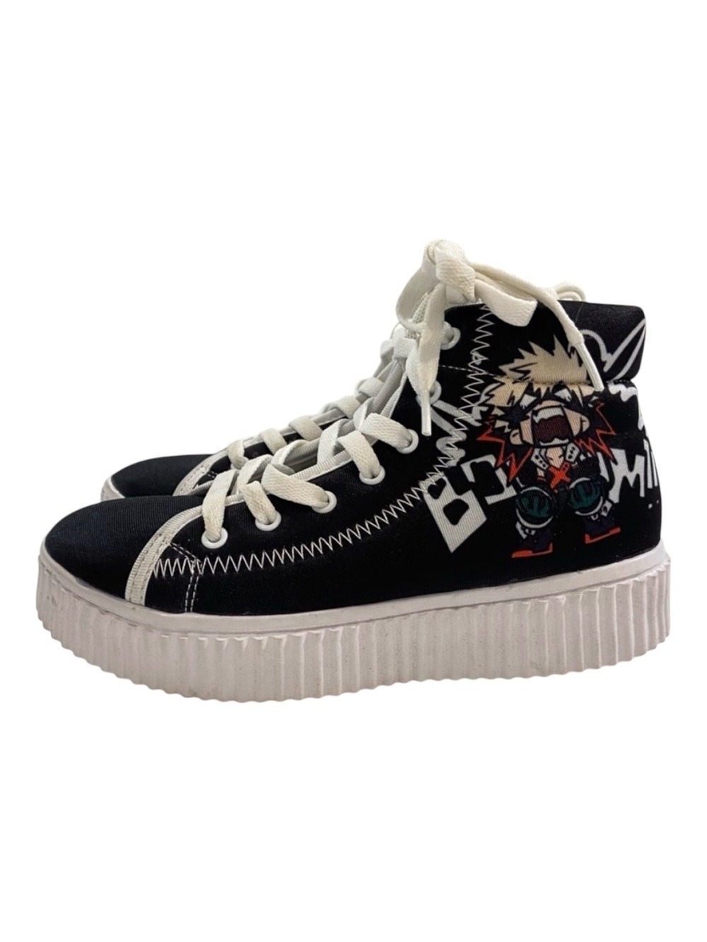 Anime Bakugo hightop sneakers black white canvas shoes NWOT size EU 35 Geek Chic